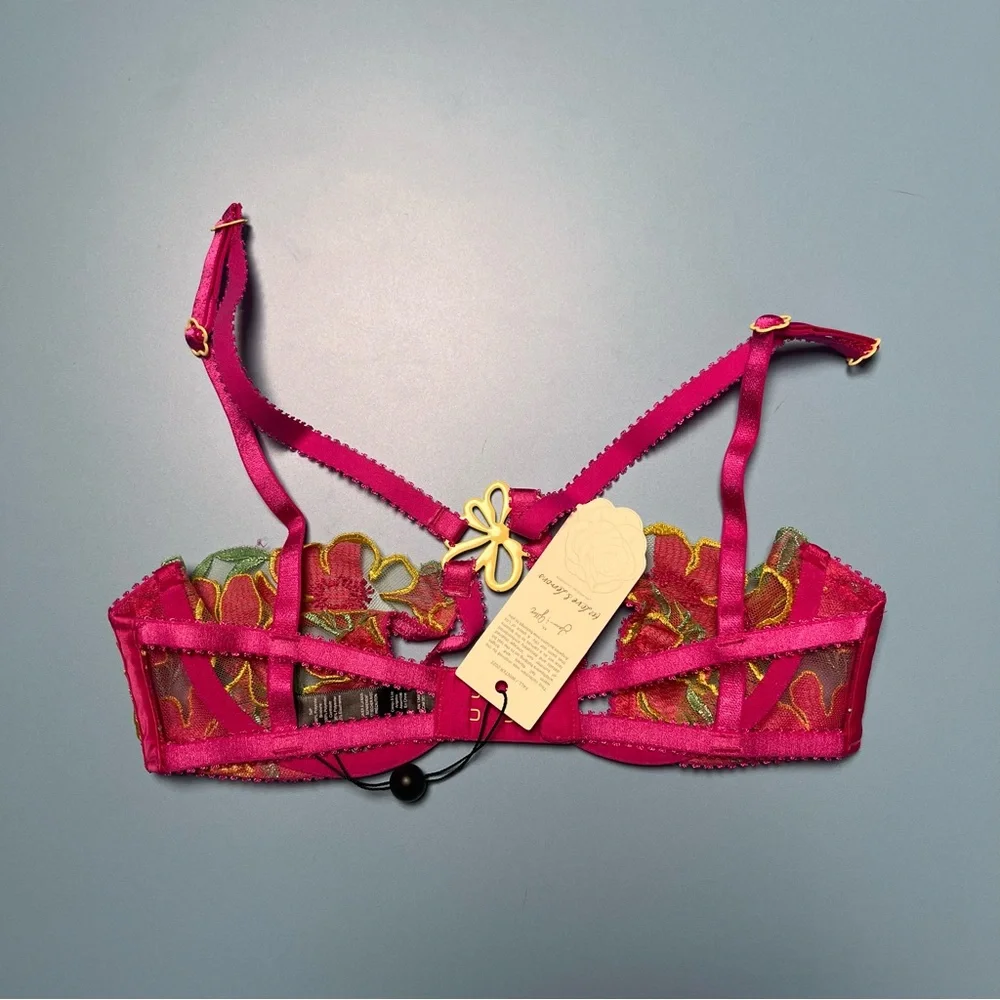 NWT For Love & Lemons Hot‎ Pink Floral Lace Bra Size XXS